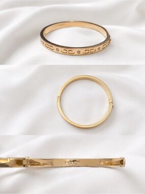 Coach Gold-Tone Signature C Crystal Accent Bangle Bracelet